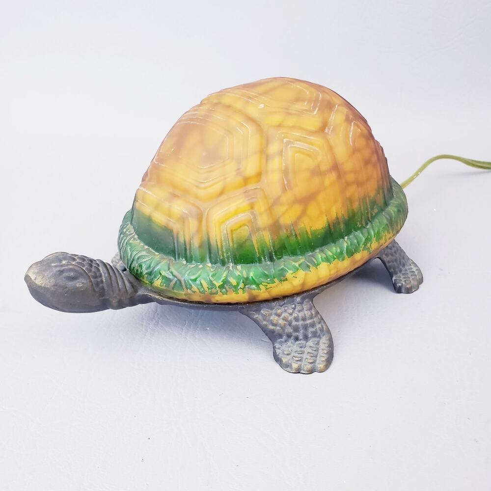 Turtle Lamp with Amber Color Shell Metal Base Tortoise Night Light